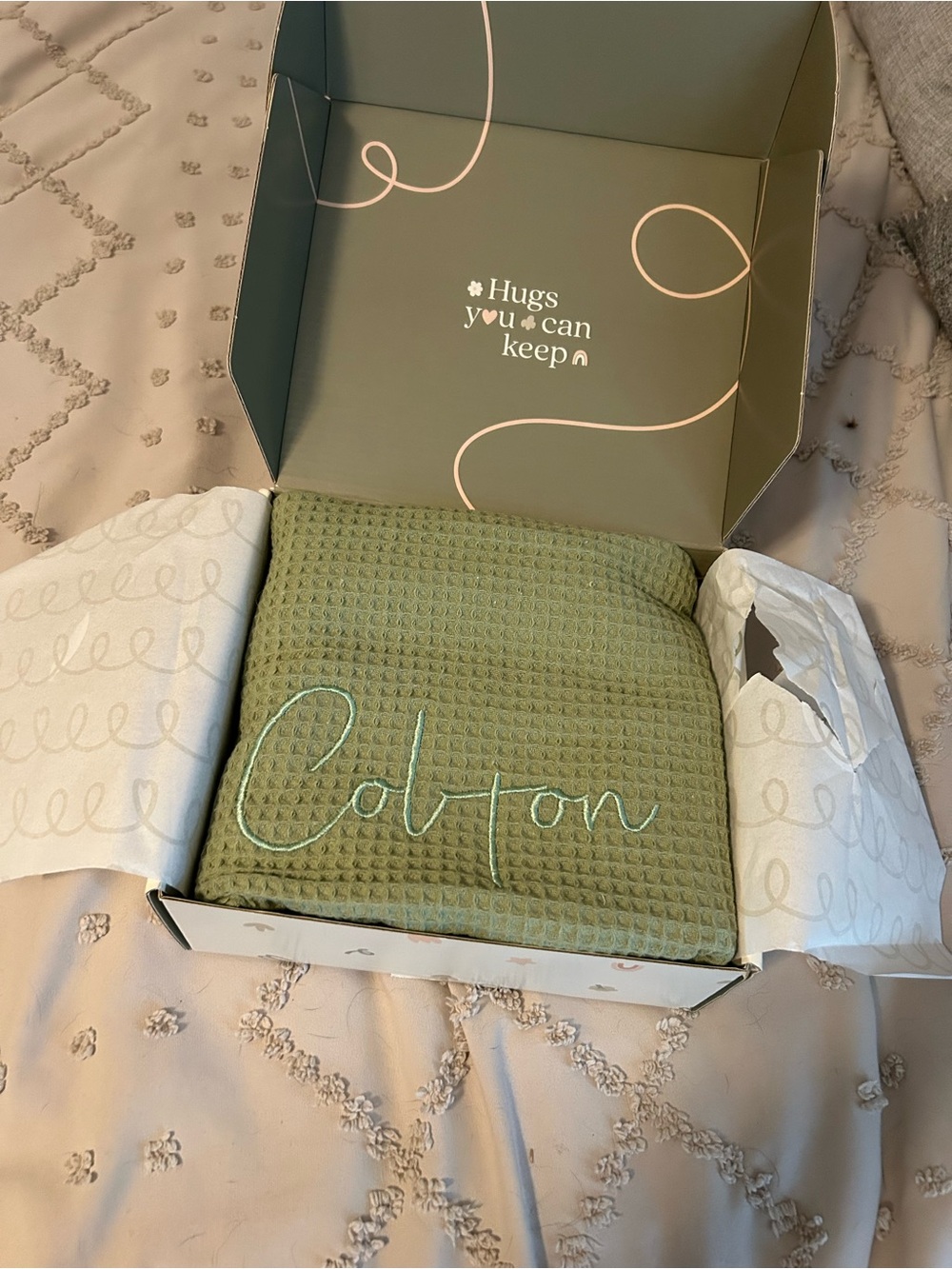 Custom Waffle Knit Blanket - Sage Green